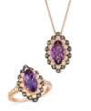 Le Vian Grape Amethyst Diamond Marquise Halo Pendant Ring Collection In 14k Rose Gold