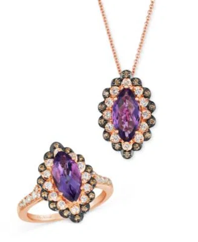 Le Vian Grape Amethyst Diamond Marquise Halo Pendant Ring Collection In 14k Rose Gold
