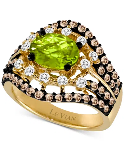 Le Vian Green Apple Peridot (1-1/2 Ct. T.w.) & Diamond (1-1/4 Ct. T.w.) Multirow Statement Ring In 14k Gold