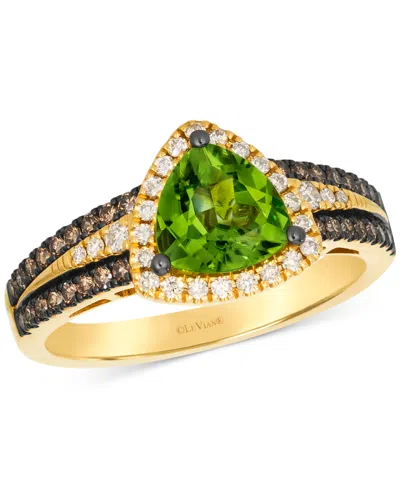 Le Vian Green Apple Peridot (1-1/5 Ct. T.w.) & Diamond (1/2 Ct. T.w.) Trillion Halo Multirow Ring In 14k Gol In Gold