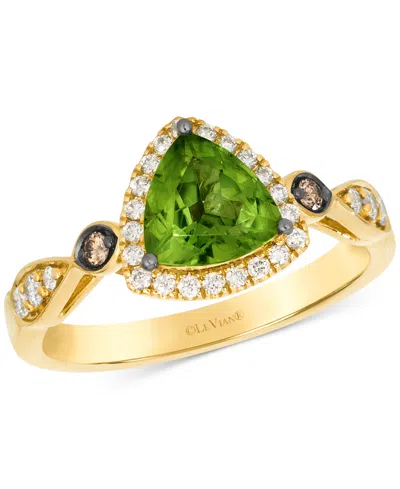 Le Vian Green Apple Peridot (1-1/5 Ct. T.w.) & Diamond (1/4 Ct. T.w.) Trillion Halo Ring In 14k Gold