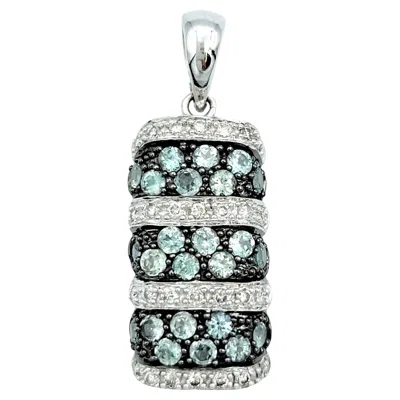 Pre-owned Le Vian Green Praseolite Quartz And Diamond Pendant In 14 Karat White Gold