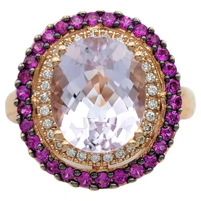 Pre-owned Le Vian Kunzite, Diamond And Pink Sapphire Halo Cocktail Ring 14 Karat Rose Gold In Red