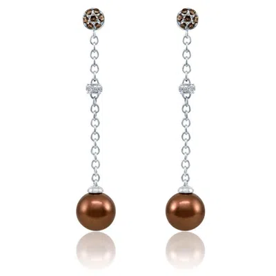 Le Vian Ladies Chocolate Pearl Earrings Set In 14k Vanilla Gold In Brown