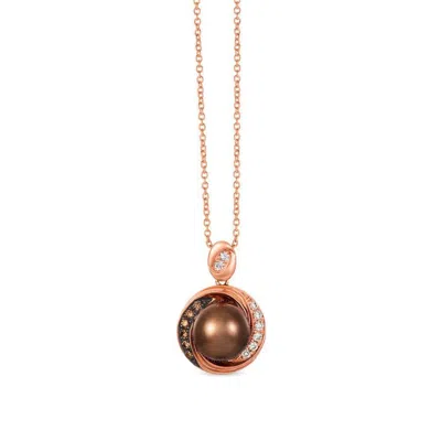 Le Vian Creme Brulee 14k Strawberry Gold 0.16 Ct. Tw. Diamond Pearl Pendant Necklace In Pink/rose Gold Tone/gold Tone
