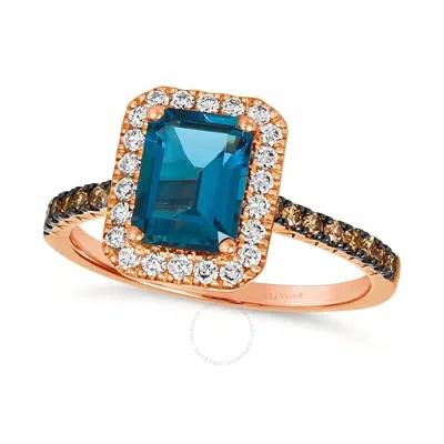 LE VIAN LE VIAN LADIES DEEP SEA BLUE TOPAZ RINGS SET IN 14K STRAWBERRY GOLD