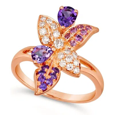 Le Vian Ladies Grape Amethyst Floral Rings Set In 14k Strawberry Gold