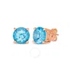 Le Vian Ladies  Ocean Blue Topaz Earrings Set In Silver With Strawberry Gold In Pink/rose Gold Tone/gold Tone