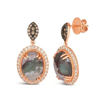 Le Vian Ladies Peackock Aquaprase Earrings Set In 14k Strawberry Gold In Brown