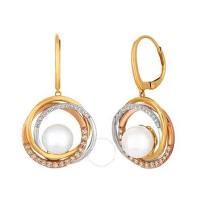Le Vian Ladies Pearl Earrings Set In 14k Tri Color Gold