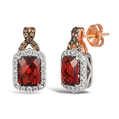 LE VIAN LE VIAN LADIES POMEGRANATE GARNET EARRINGS SET IN 14K TWO TONE GOLD