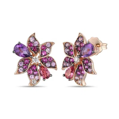 Le Vian Ladies Pretty In Pink Floral Earrings Set In 14k Strawberry Gold In Multi