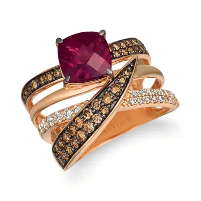 Le Vian Ladies Raspebrry Rhodolite Gladiator Rings Set In 14k Strawberry Gold In Multi
