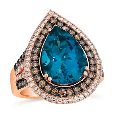 Le Vian Ladies Semi-precious Rings Set In 14k Strawberry Gold In Blue