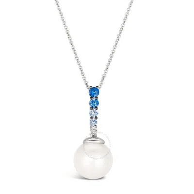 Le Vian Vanilla Pearl (10mm) & Multi-sapphire (1/3 Ct. T.w.) 18" Pendant Necklace In 14k White Gold