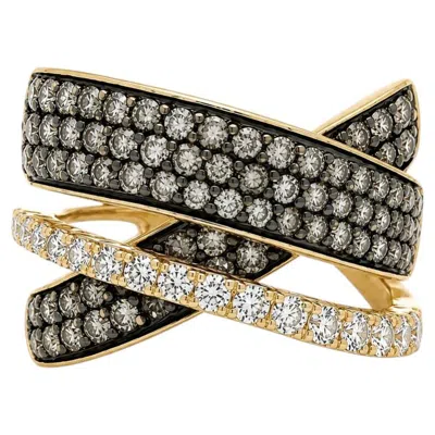 Pre-owned Le Vian Levian 14k Gold 2.5ctw Chocolate & White Diamond Crossover Stack Look Band Ring