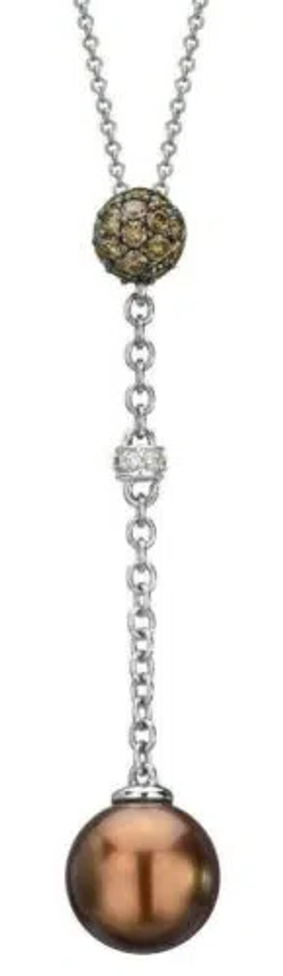 Pre-owned Le Vian Levian 14k White Gold Brown Pearl Chocolate Diamond 0.38 Ct 18" Pendant Necklace