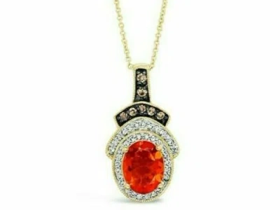 Pre-owned Le Vian Levian 14k Yellow Gold Fire Opal Chocolate Diamond 1.22 Cts 18" Pendant Necklace