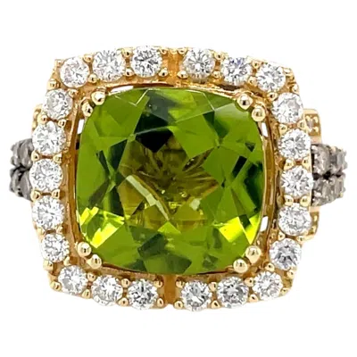 Pre-owned Le Vian Levian 5ct Peridot Ring With .75 White & .3ctw Chocolate Diamond Accents In 18k