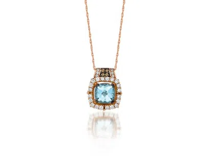 Pre-owned Le Vian Levian Aquamarine Chocolate Diamond Pendant Necklace Cushion Cut 14k Rose Gold In Pink