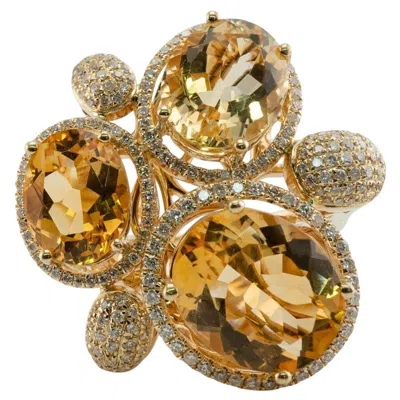 Pre-owned Le Vian Levian Diamond Citrine Ring 14k Gold Cocktail In Multi