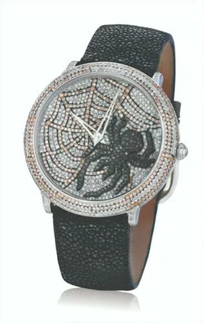 Pre-owned Le Vian Levian Stainless Steel Black Diamond 6.06 Cts Spider Web Watch