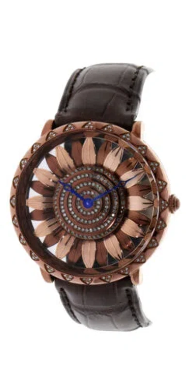 Pre-owned Le Vian Levian Watch Featuring Chocolate Diamonds In In Stainless Steel Leather Band