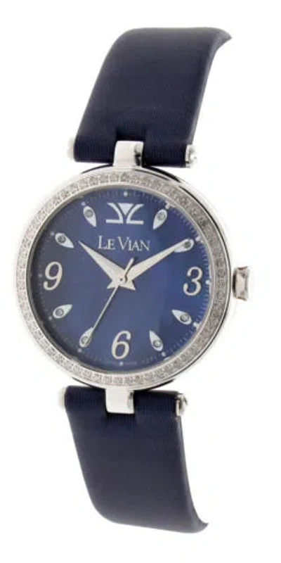 Pre-owned Le Vian Levian Watch Featuring Vanilla Diamonds In Steel With A Satin Leather Strap