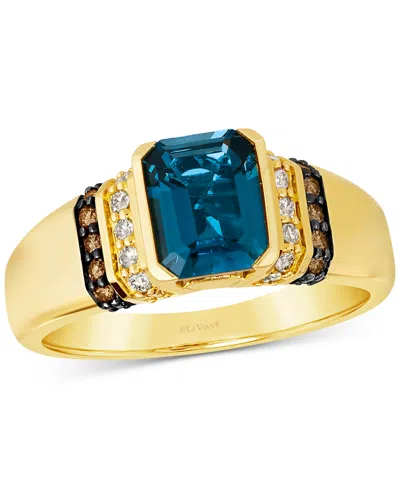 Le Vian Men's London Blue Topaz (2-1/2 Ct. T.w.) & Diamond (1/3 Ct. T.w.) Statement Ring In 14k Yellow Gold