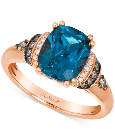 Le Vian London Blue Topaz (3-1/4 Ct. T.w.) & Diamond (1/5 Ct. T.w.) Pear Halo Statement Ring In 14k Rose Gol