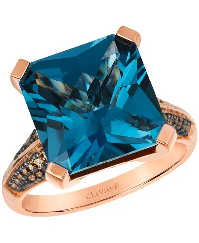 Le Vian London Blue Topaz (7-19/20 Ct. T.w.) & Chocolate Diamond ( 3/10 Ct. T.w.) Ring In 14k Strawberry Gol In Metallic