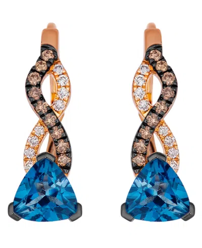 Le Vian London Blue Topaz, Chocolate Diamond (1/6 Ct. T.w.) & Nude Diamond (1/10 Ct. T.w.) Drop Earrings In 