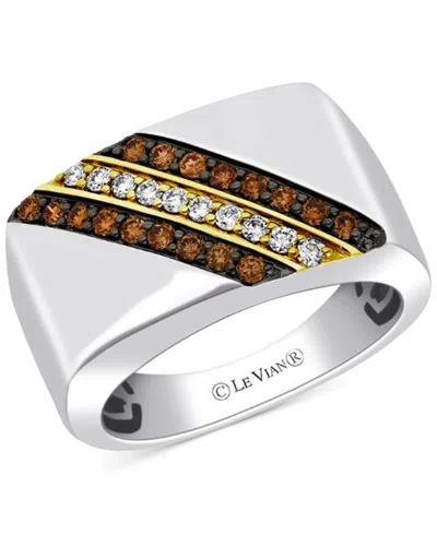 Le Vian Men's Chocolate Diamond (3/8 Ct. T.w.) & Nude Diamond (1/5 Ct. T.w.) Diagonal Ring In Sterling Silve In Gold