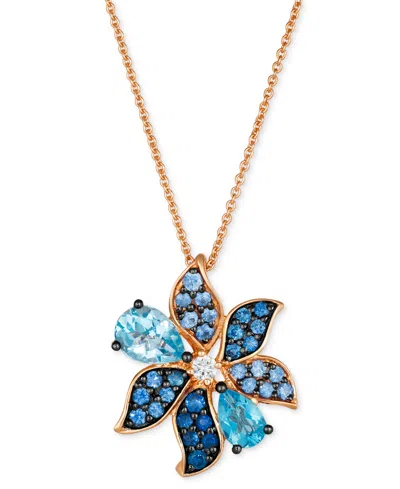Le Vian Multi-gemstone (1-5/8 Ct. T.w.) & Vanilla Diamond (1/20 Ct. T.w.) Flower Adjustable 20" Pendant Neck In K Strawberry Gold Pendant