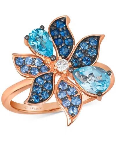 Le Vian Multi-gemstone (1-5/8 Ct. T.w.) & Vanilla Diamond (1/20 Ct. T.w.) Pear & Pave Flower Ring In 14k Ros In K Strawberry Gold Ring