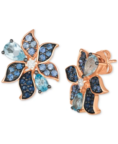 Le Vian Multi-gemstone (2-1/20 Ct. T.w.) & Vanilla Diamond (1/10 Ct. T.w.) Pear & Pave Flower Stud Earrings In K Strawberry Gold Earrings