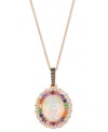 Le Vian Multi-gemstone (3-1/10 Ct. T.w.) & Diamond (1/3 Ct. T.w.) Oval Halo Adjustable 20" Pendant Necklace In Rose Gold