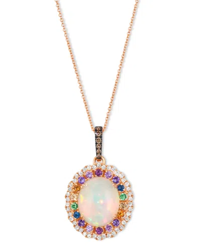 Le Vian Multi-gemstone (3-1/10 Ct. T.w.) & Diamond (1/3 Ct. T.w.) Oval Halo Adjustable 20" Pendant Necklace In Rose Gold