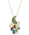 Le Vian Multi-gemstone (3-1/5 Ct. T.w.) & Chocolate Diamond (1/4 Ct. T.w.) Peacock 20" Pendant Necklace In 1 In Yellow Gold