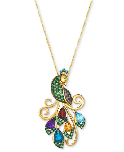 Le Vian Multi-gemstone (3-1/5 Ct. T.w.) & Chocolate Diamond (1/4 Ct. T.w.) Peacock 20" Pendant Necklace In 1 In Yellow Gold