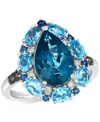 Le Vian Multi-gemstone (4-1/2 Ct. T.w.) & Diamond (1/6 Ct. T.w.) Pear-shape Ring In 14k White Gold In Blue