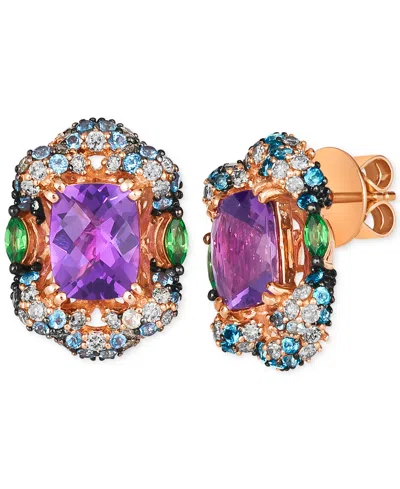 Le Vian Multi-gemstone (4-1/2 Ct. T.w.) & Nude Diamond (7/8 Ct. T.w.) Halo Cluster Statement Stud Earrings I In Amethyst