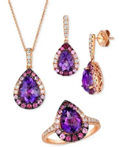 Le Vian Multi Gemstone Diamond Pear Halo Pendant Earrings Ring 14k Rose Gold