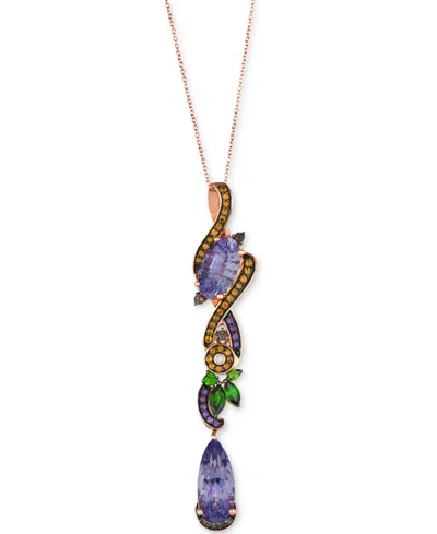 Le Vian Multi-gemstone Linear Cluster 18" Pendant Necklace (10-1/4 Ct. T.w.) In 14k Rose Gold In No Color