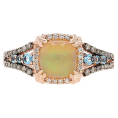 Pre-owned Le Vian Neapolitan Opal Blue Topaz Diamond Halo Ring - Rose Gold 14k Cab 1.58ctw In Red