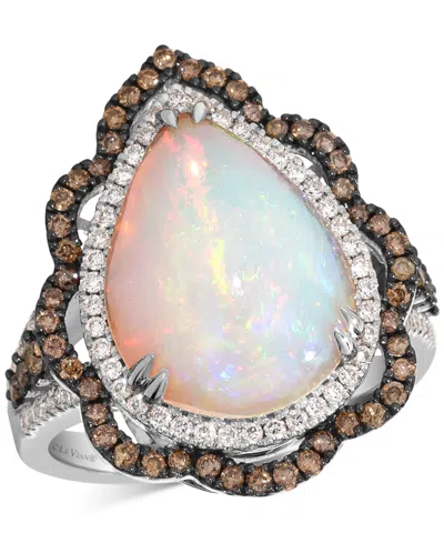 Le Vian Neopolitan Opal (4 Ct. T.w.) & Diamond (3/4 Ct. T.w.) Wavy Halo Pear Statement Ring In 14k Rose Gold In White Gold