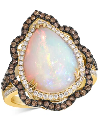 Le Vian Neopolitan Opal (4 Ct. T.w.) & Diamond (3/4 Ct. T.w.) Wavy Halo Pear Statement Ring In 14k Rose Gold In Yellow Gold