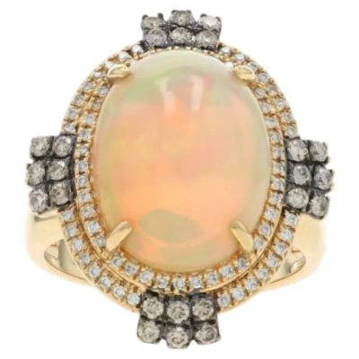 Pre-owned Le Vian Neopolitan Opal Diamond Double Halo Ring Yellowgold 18k Oval Cab 7.30ctw In Multi