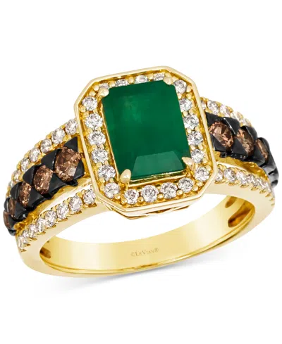 Le Vian New Emerald (1-1/5 Ct. T.w.) & Diamond (1 Ct. T.w.) Halo Triple Row Ring In 14k Gold In Yellow Gold