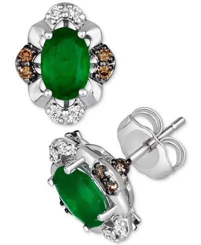 Le Vian New Emerald (5/8 Ct. T.w.) & Diamond (1/4 Ct. T.w.) Oval Stud Earrings In 14k White Gold